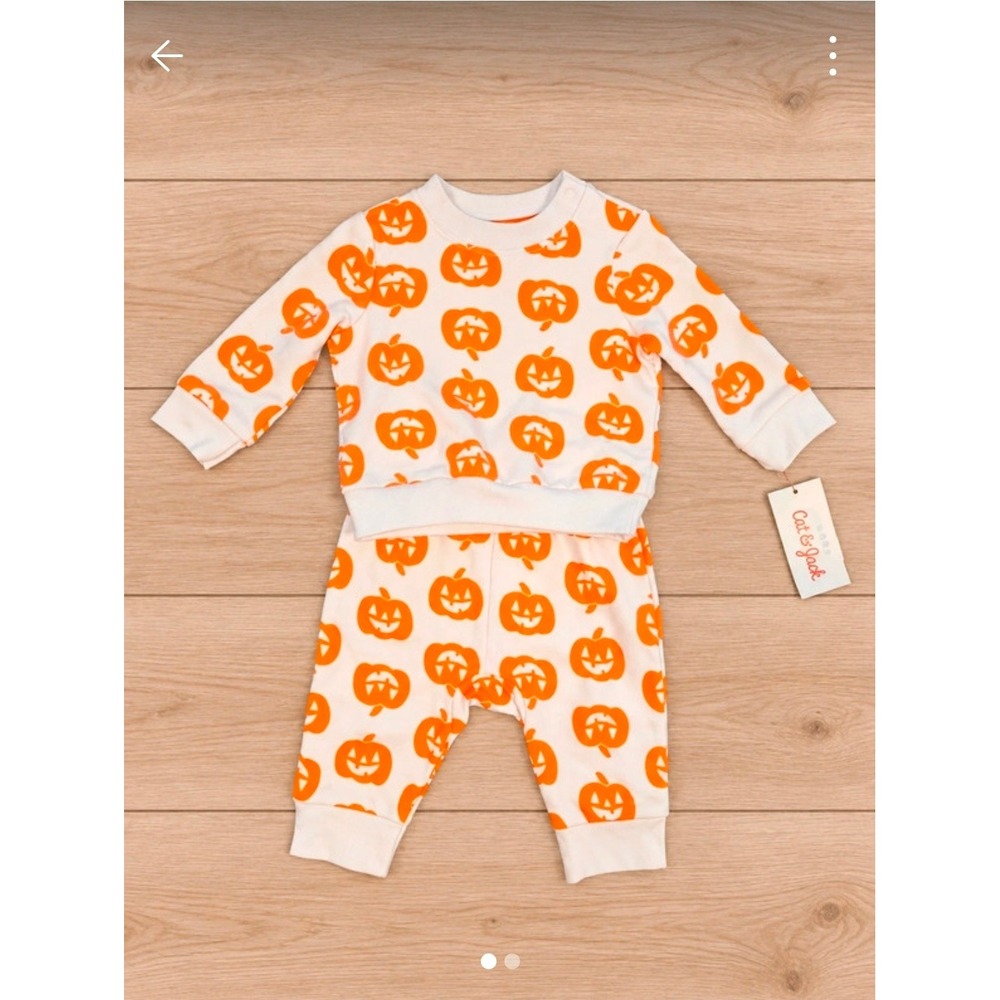 NWT Cat & Jack Baby Pumpkin Sweatshirt & Jogger Set 3-6M Halloween Pumpkin Patch